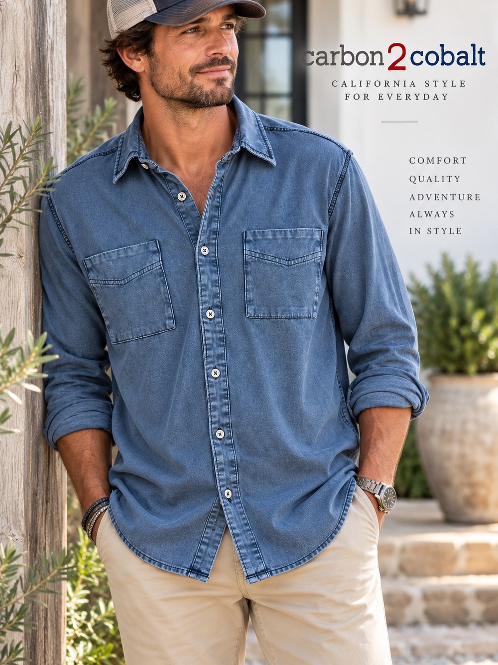 Carbon2Cobalt Blue Washed Cotton Button Down Shirt Top Size L